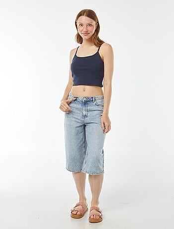 Canotta crop-top in tessuto a coste