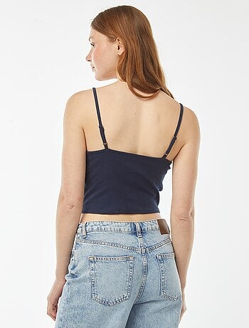 Canotta crop-top in tessuto a coste