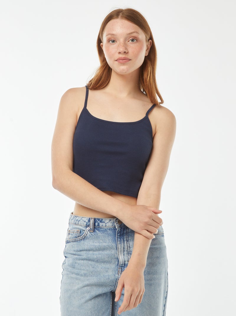 Canotta crop-top in tessuto a coste Blu - Kiabi