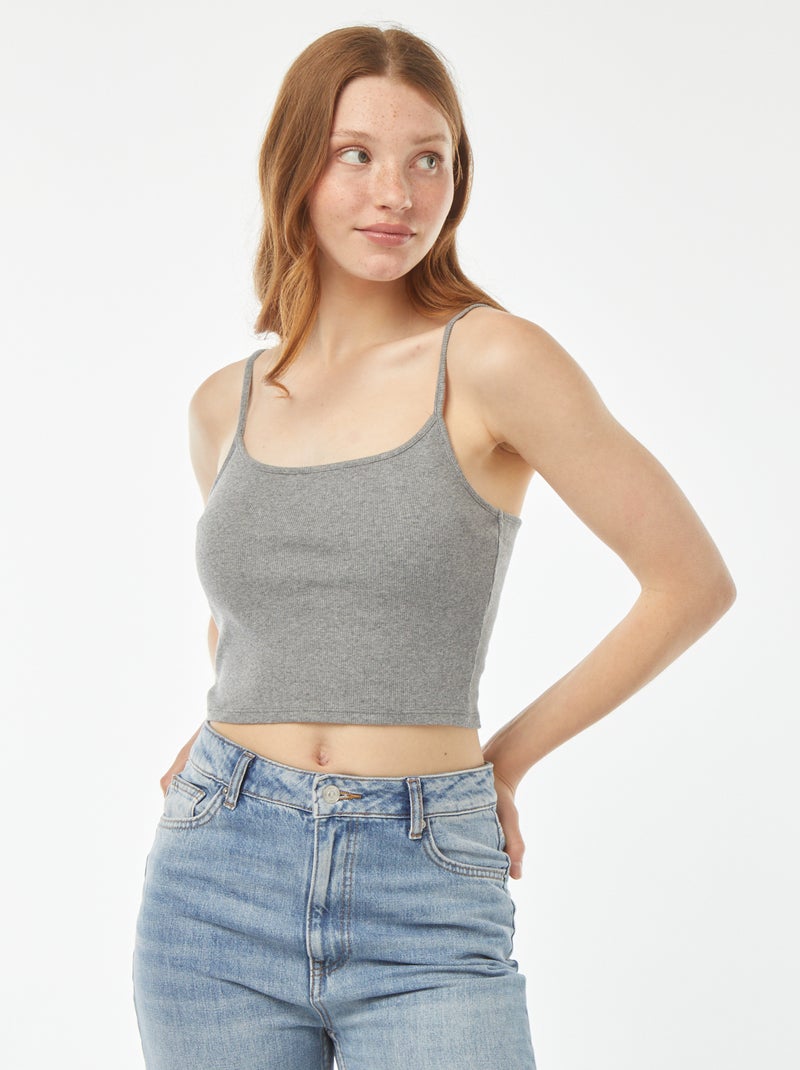 Canotta crop-top in tessuto a coste Grigio - Kiabi