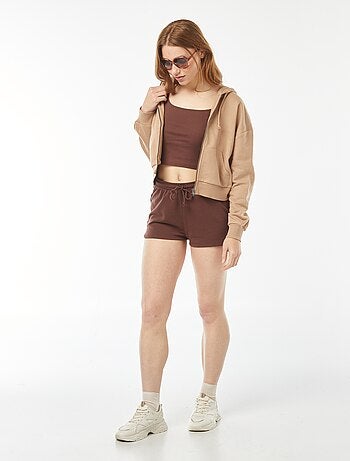 Canotta crop-top in tessuto a coste