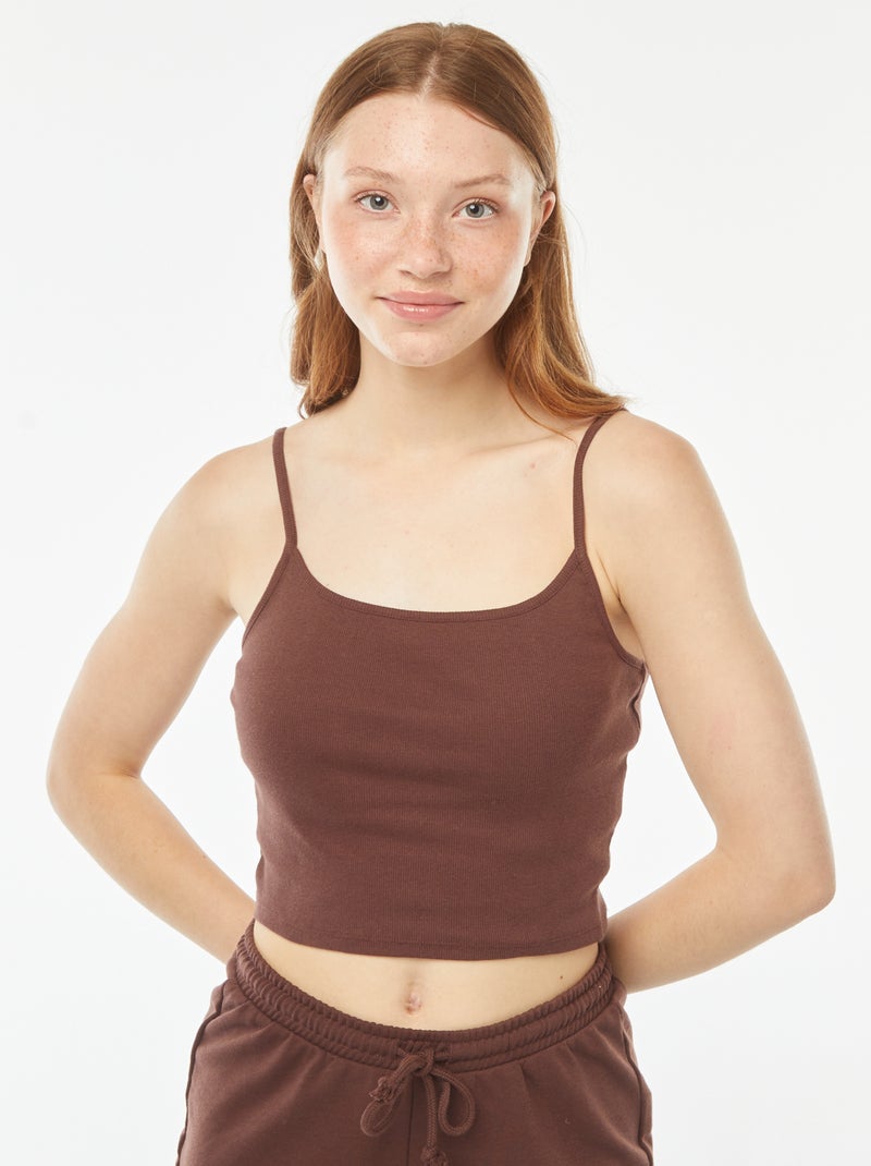 Canotta crop-top in tessuto a coste Marrone - Kiabi