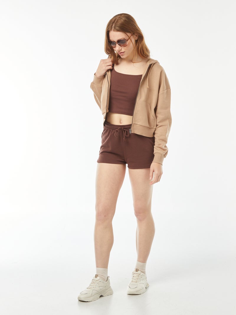 Canotta crop-top in tessuto a coste Marrone - Kiabi