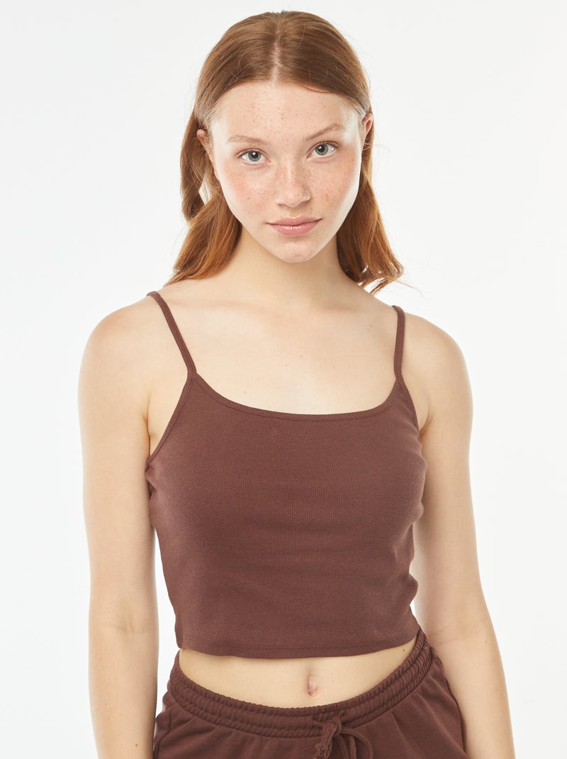 Canotta crop-top in tessuto a coste Marrone - Kiabi