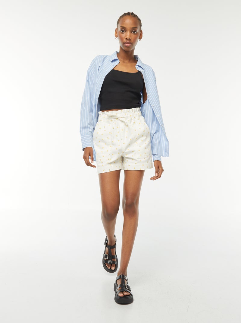 Canotta crop-top in tessuto a coste nero - Kiabi
