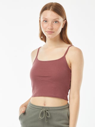 Canotta crop-top in tessuto a coste