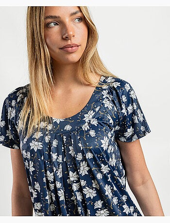 Canotta da donna con maniche scese e stampa floreale blu navy ADMAS GARDEN