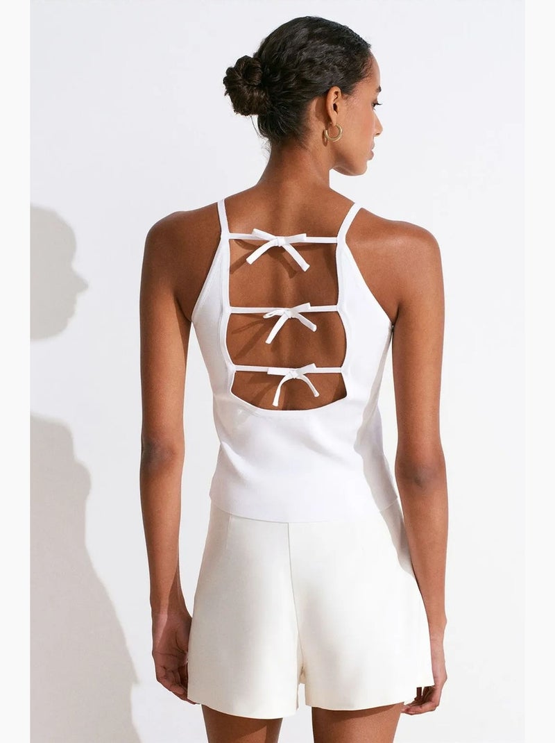Canotta halter in maglia con fiocco dilvin Bianco - Kiabi