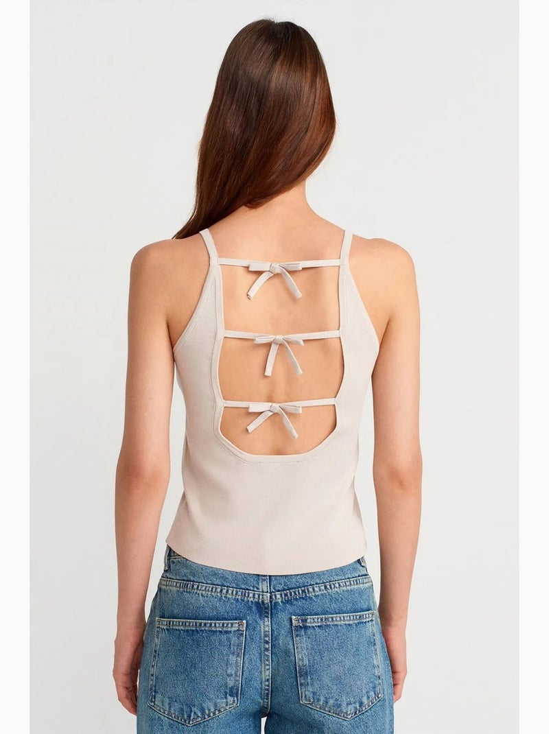 Canotta halter in maglia con fiocco dilvin Sabbia - Kiabi