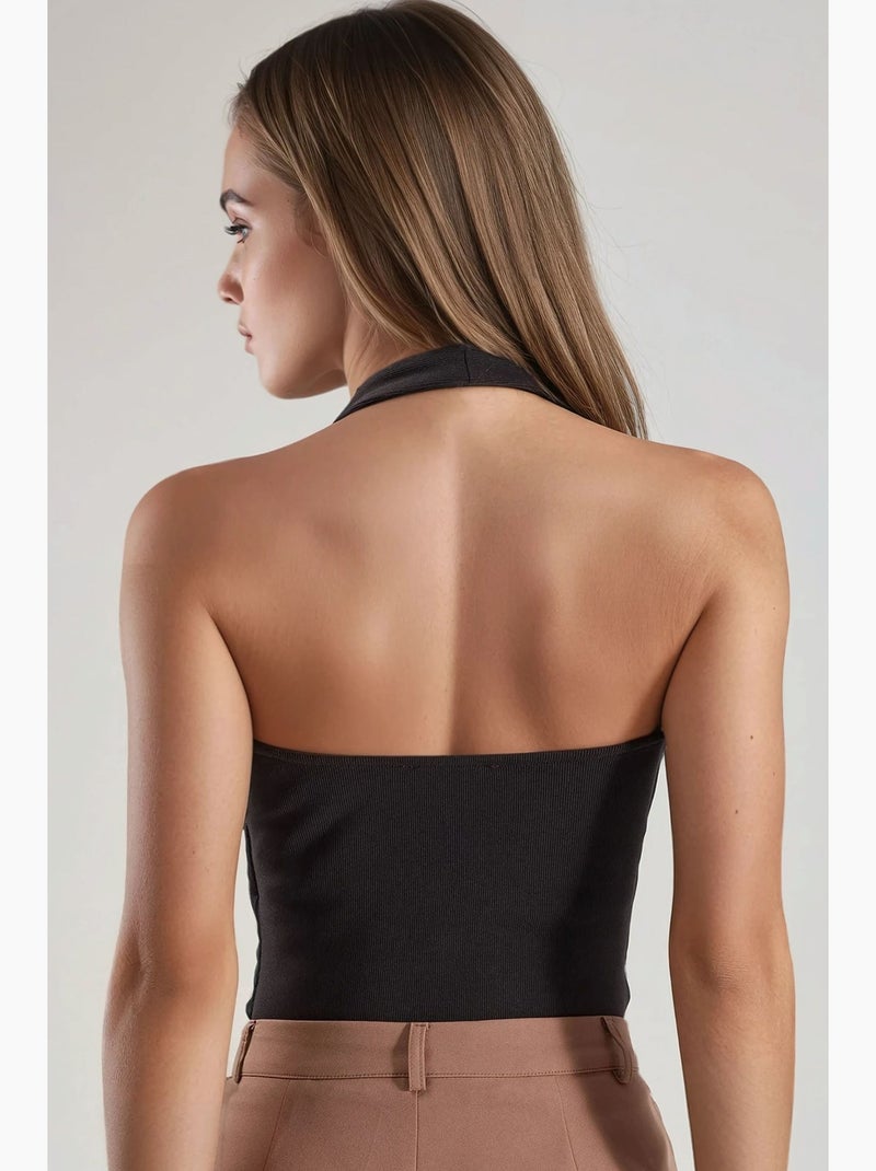 Canotta halter in maglia hiccup Marrone cioccolato - Kiabi