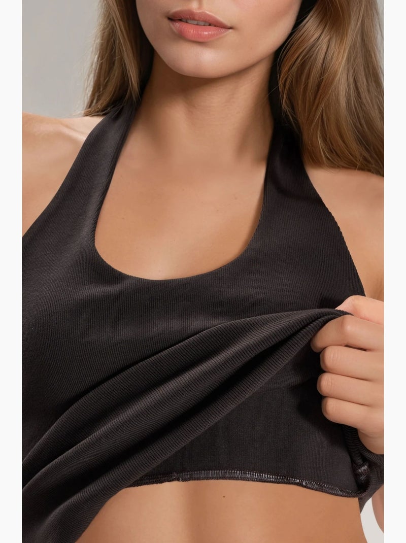 Canotta halter in maglia hiccup Marrone cioccolato - Kiabi