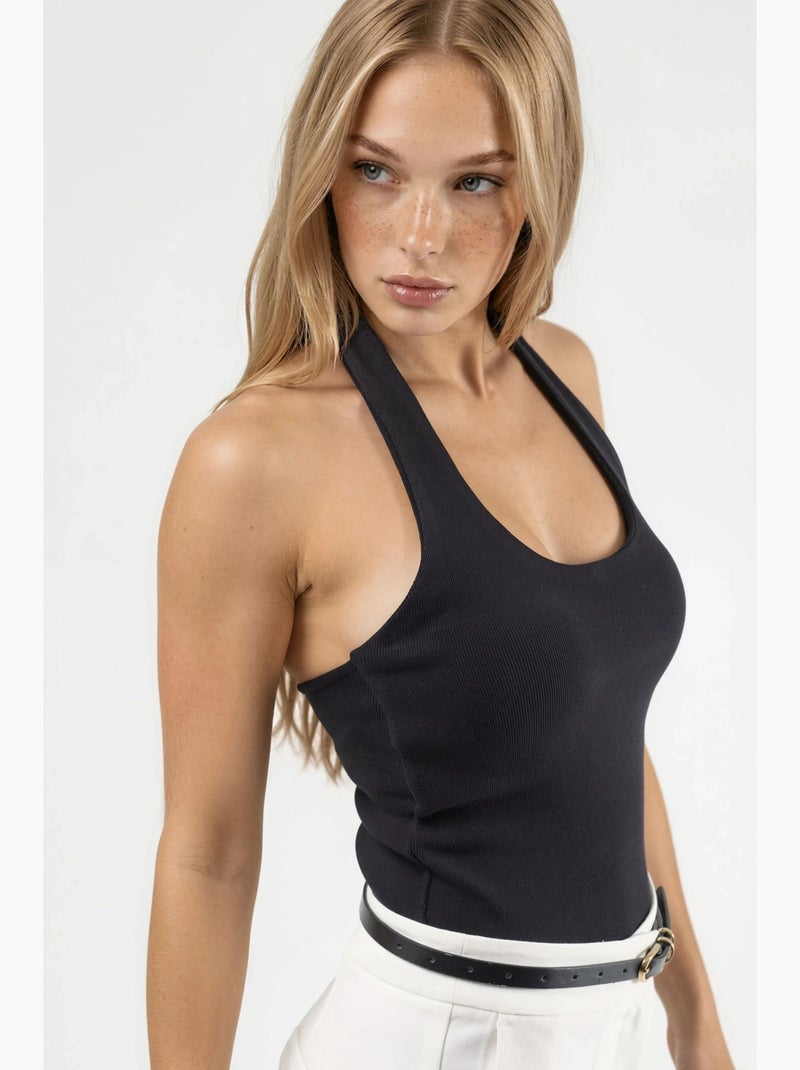 Canotta halter in maglia hiccup Nero - Kiabi