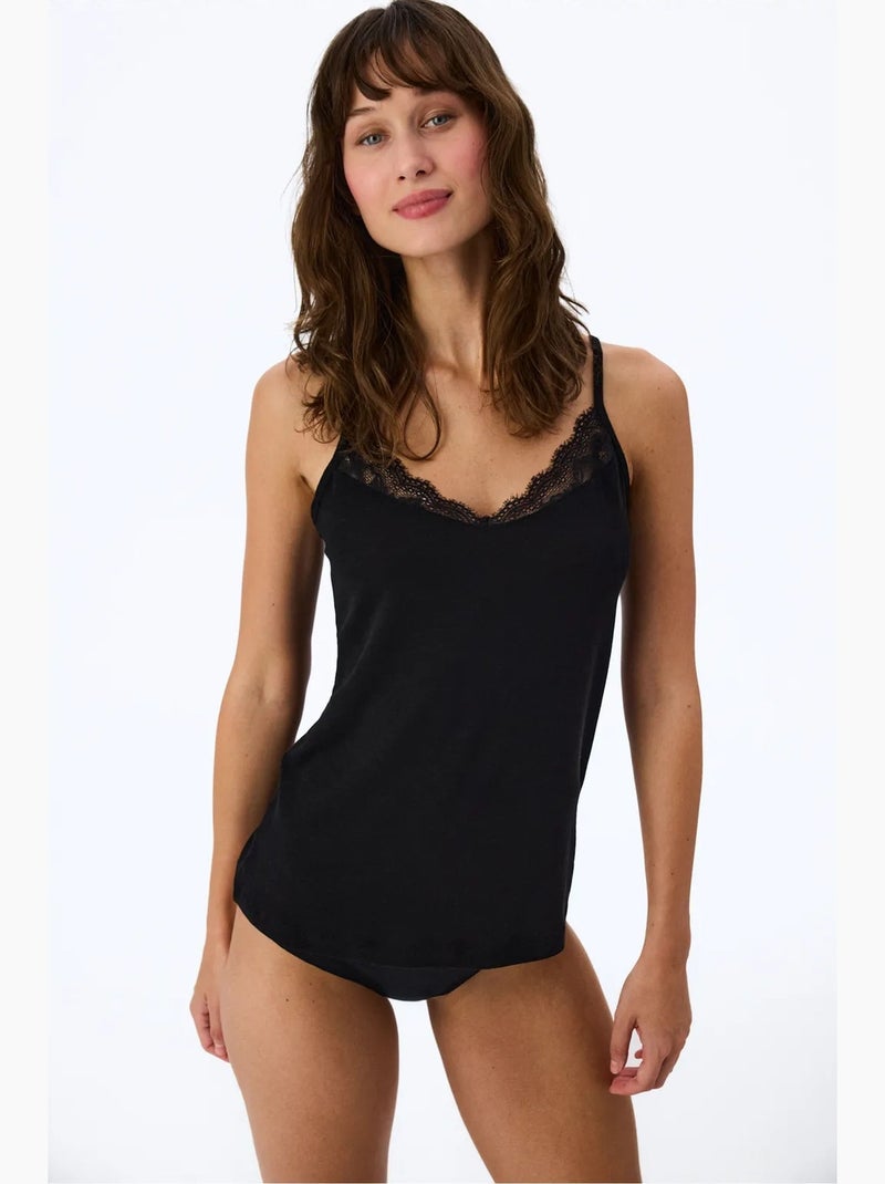 Canotta in cashmere con spalline sottili penti Nero - Kiabi