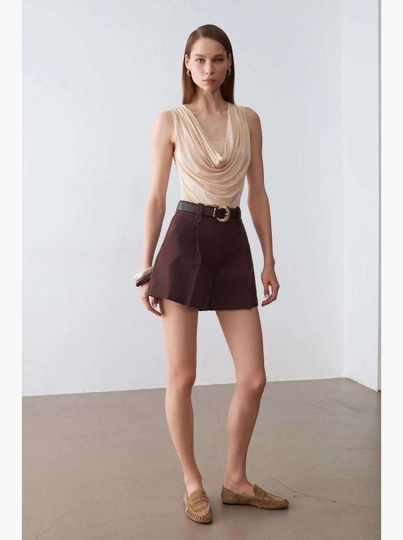 Canotta in jersey con scollo a cascata dilvin Beige argilla - Kiabi