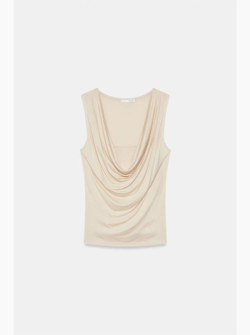 Canotta in jersey con scollo a cascata dilvin Beige argilla - Kiabi