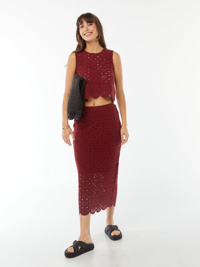 Canotta in macramé con giromanica all'americana Rosso - Kiabi