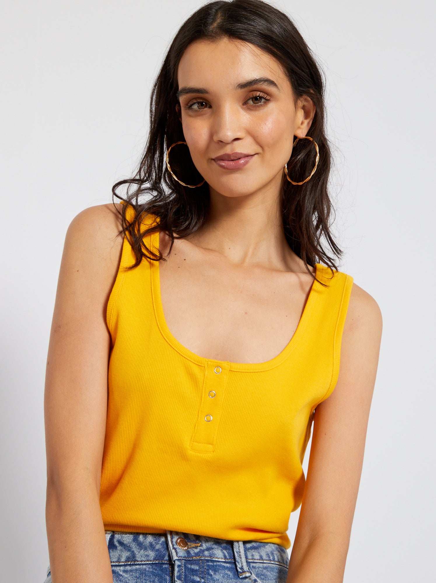 Canotta A Coste Lucky Brand In Misto Lino-cotone, Scollo Rotondo, Senza Maniche, Donna