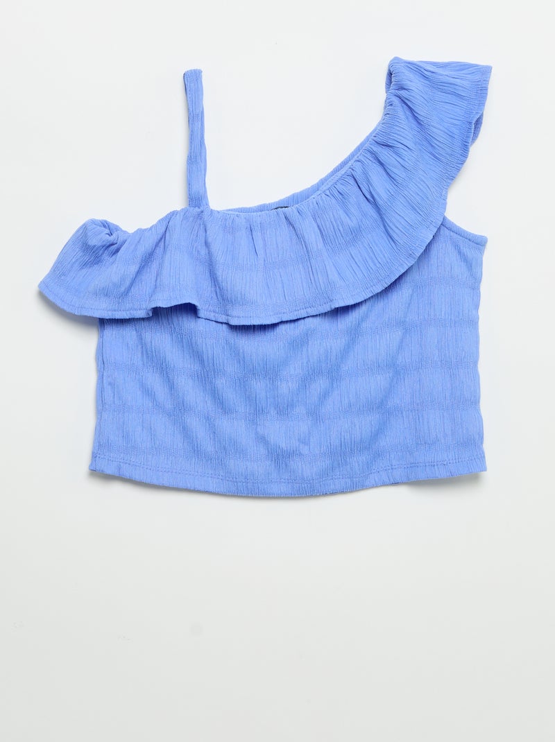 Canotta in maglia a nido d'ape con scollo asimmetrico Blu - Kiabi