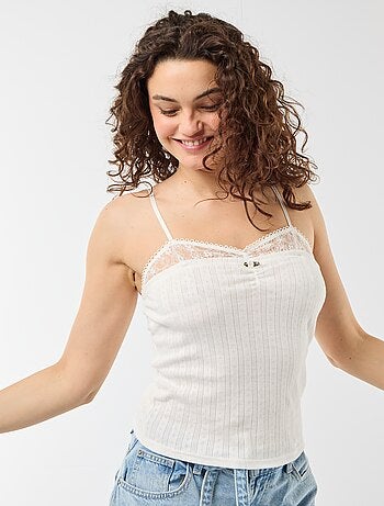 Canotta in maglia a punto traforato e pizzo