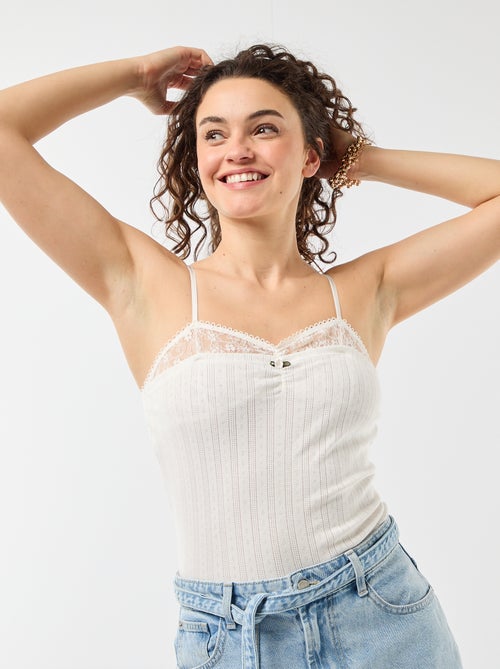 Canotta in maglia a punto traforato e pizzo - Kiabi