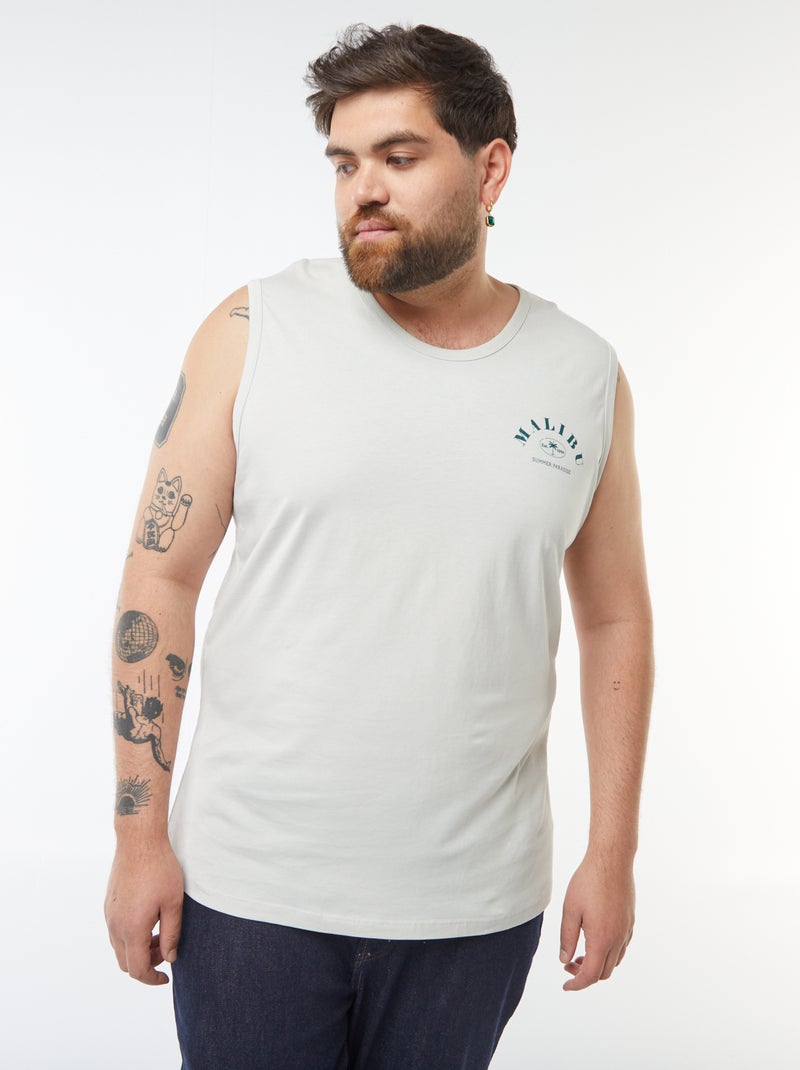 Canotta in maglia jersey con stampa davanti/dietro Beige - Kiabi