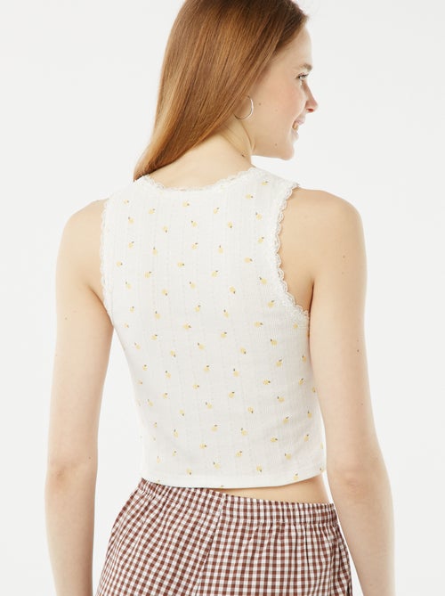 Canotta in maglia pointelle con pizzo e motivo - Kiabi