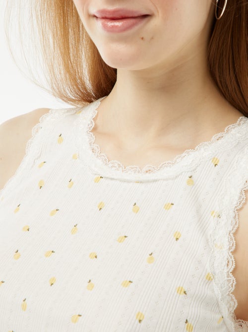 Canotta in maglia pointelle con pizzo e motivo - Kiabi