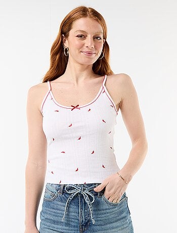 Canotta in maglia traforata motivo \'peperoncino\'