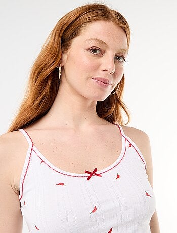 Canotta in maglia traforata motivo \'peperoncino\'