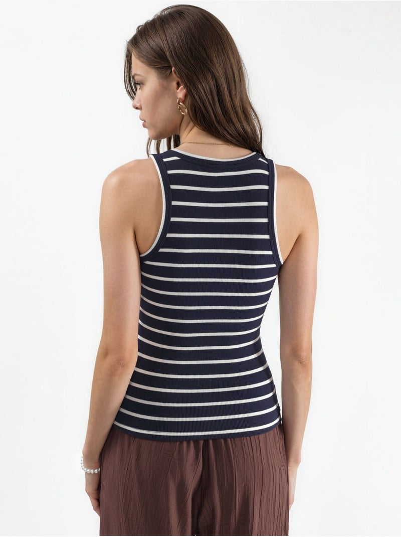 Canotta in misto cotone a righe con scollo a v busem Multicolore - Kiabi