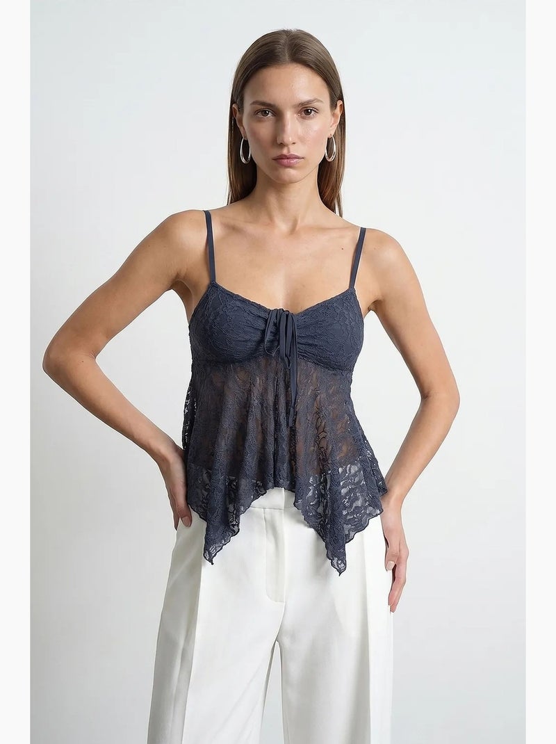 Canotta in pizzo con nodo davanti dilvin Blu marino - Kiabi