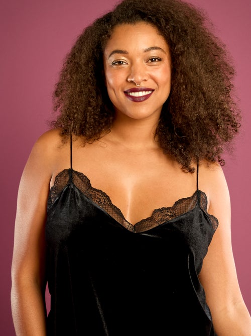 Canotta in velluto con bordo in pizzo - Kiabi