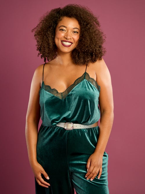 Canotta in velluto con bordo in pizzo - Kiabi