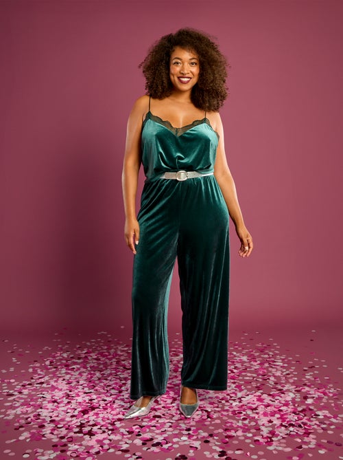 Canotta in velluto con bordo in pizzo - Kiabi