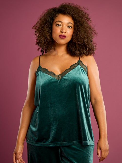 Canotta in velluto con bordo in pizzo - Kiabi