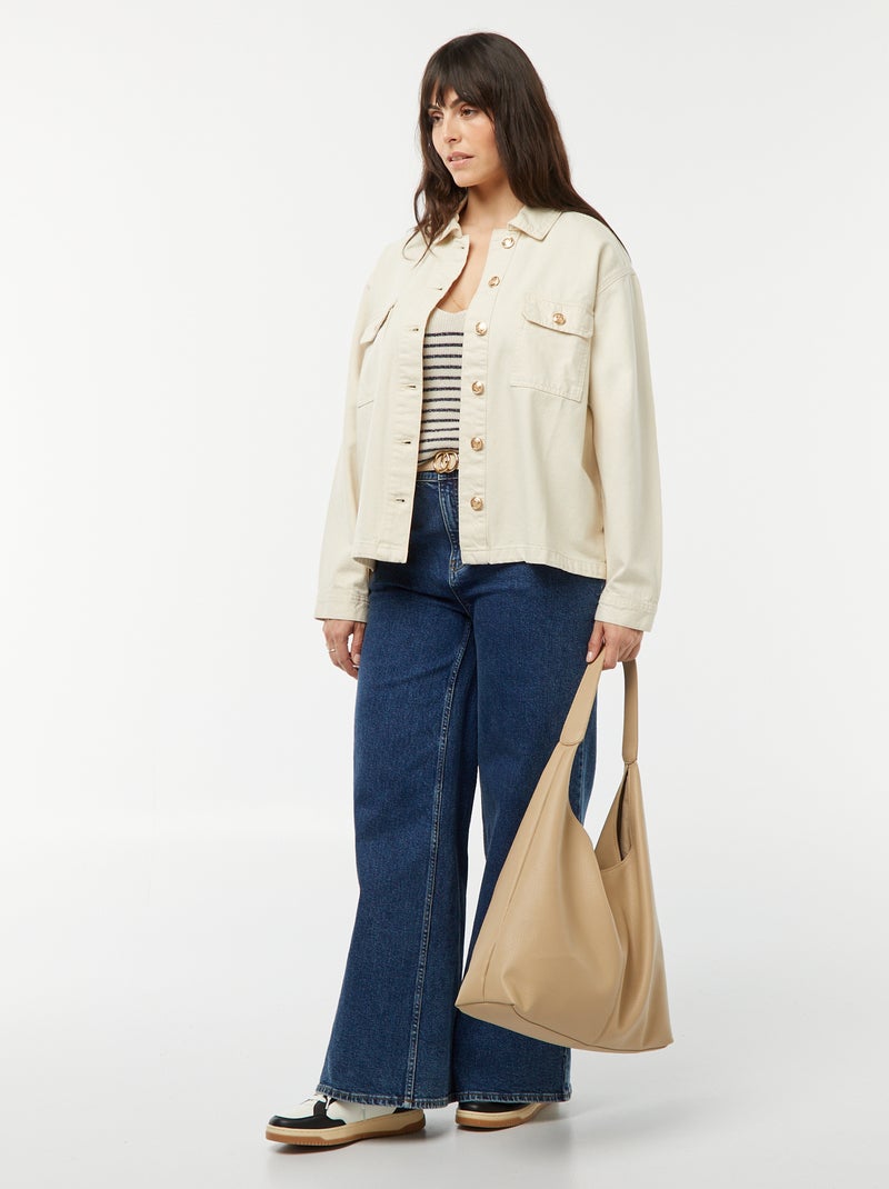 Canotta lavorata a maglia con paillettes e motivo a righe BEIGE - Kiabi