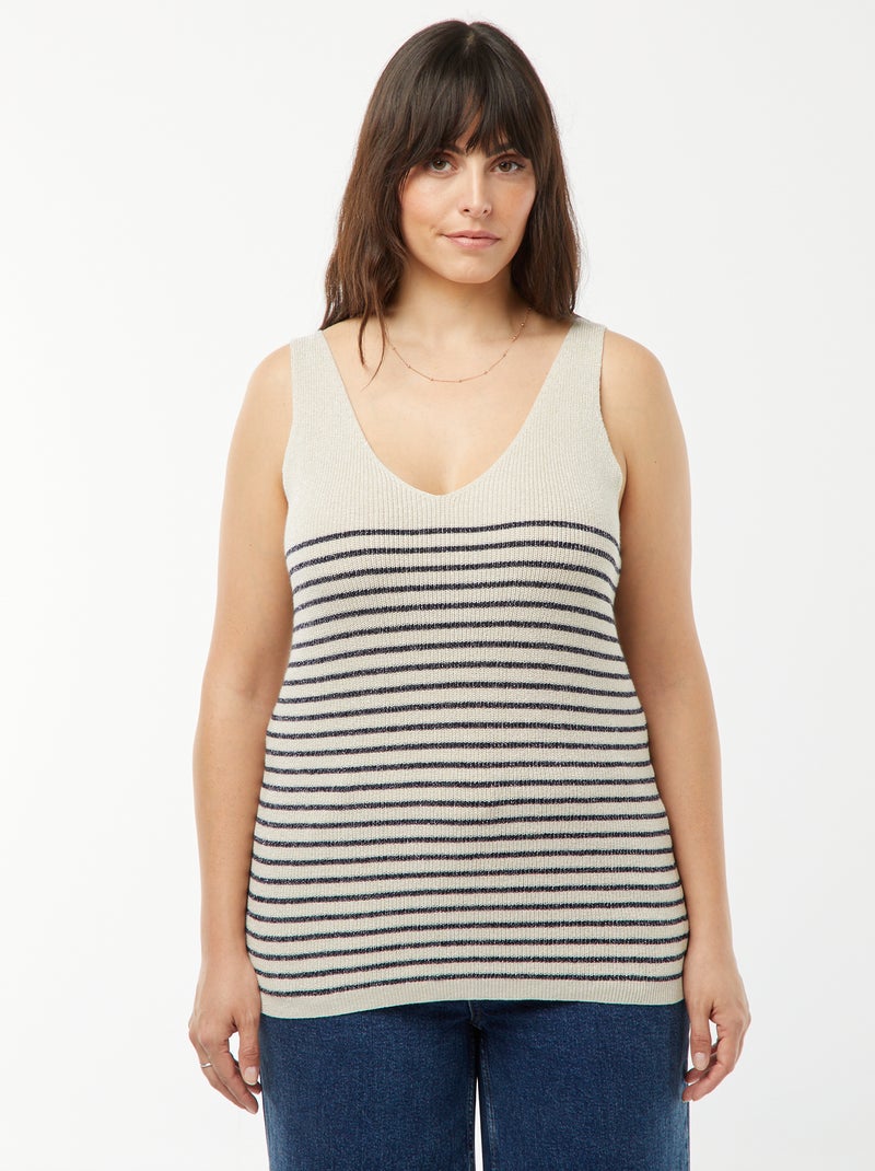Canotta lavorata a maglia con paillettes e motivo a righe BEIGE - Kiabi