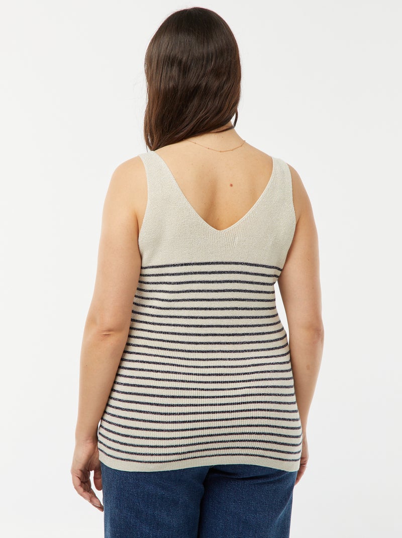 Canotta lavorata a maglia con paillettes e motivo a righe BEIGE - Kiabi