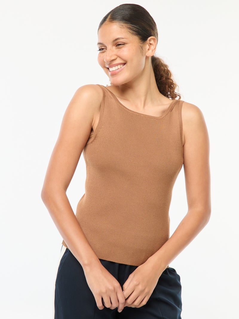 Canotta leggera in maglia a coste Beige - Kiabi