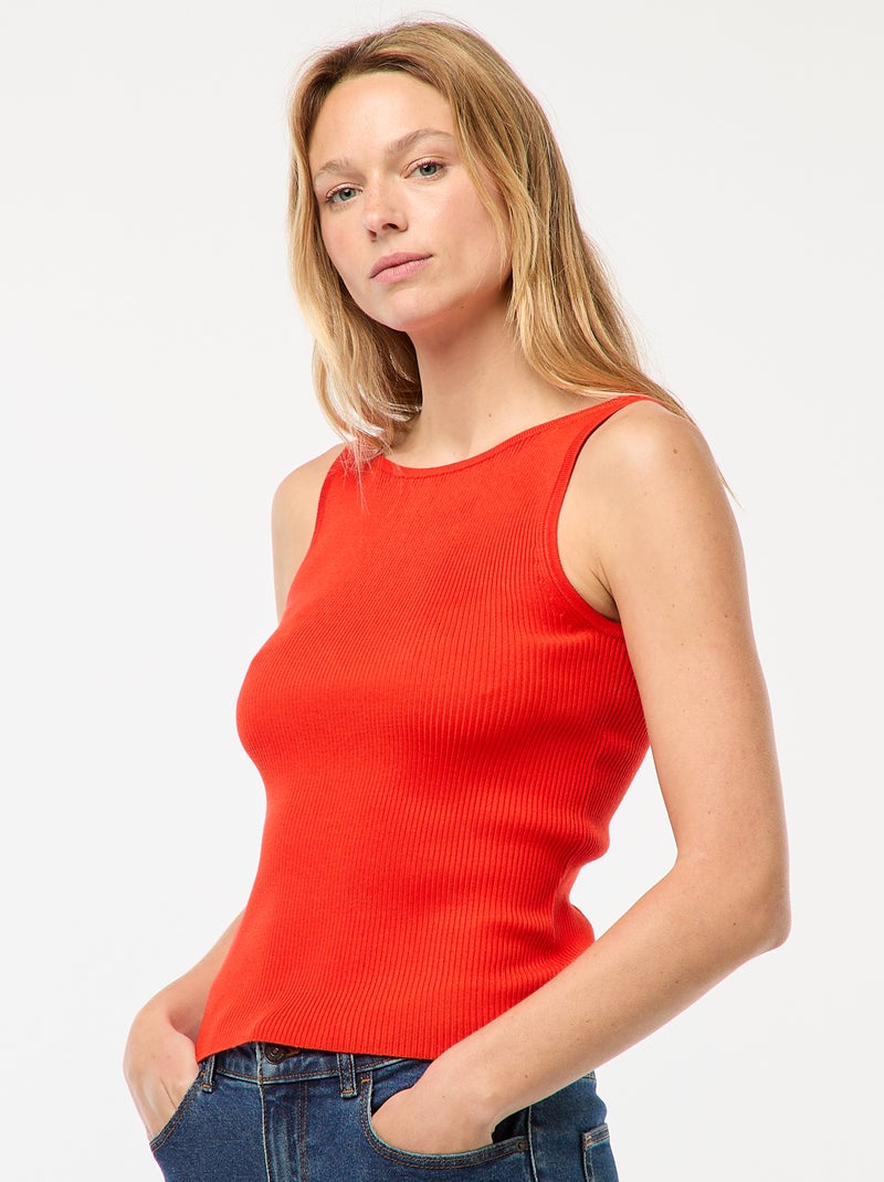 Canotta leggera in maglia a coste Rosso - Kiabi