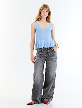 Canotta peplum in maglia a costine