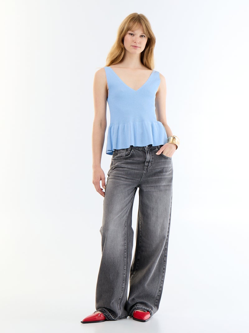 Canotta peplum in maglia a costine Blu - Kiabi