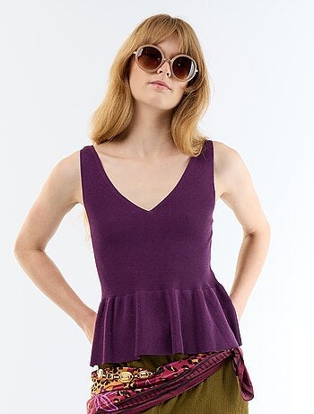 Canotta peplum in maglia a costine