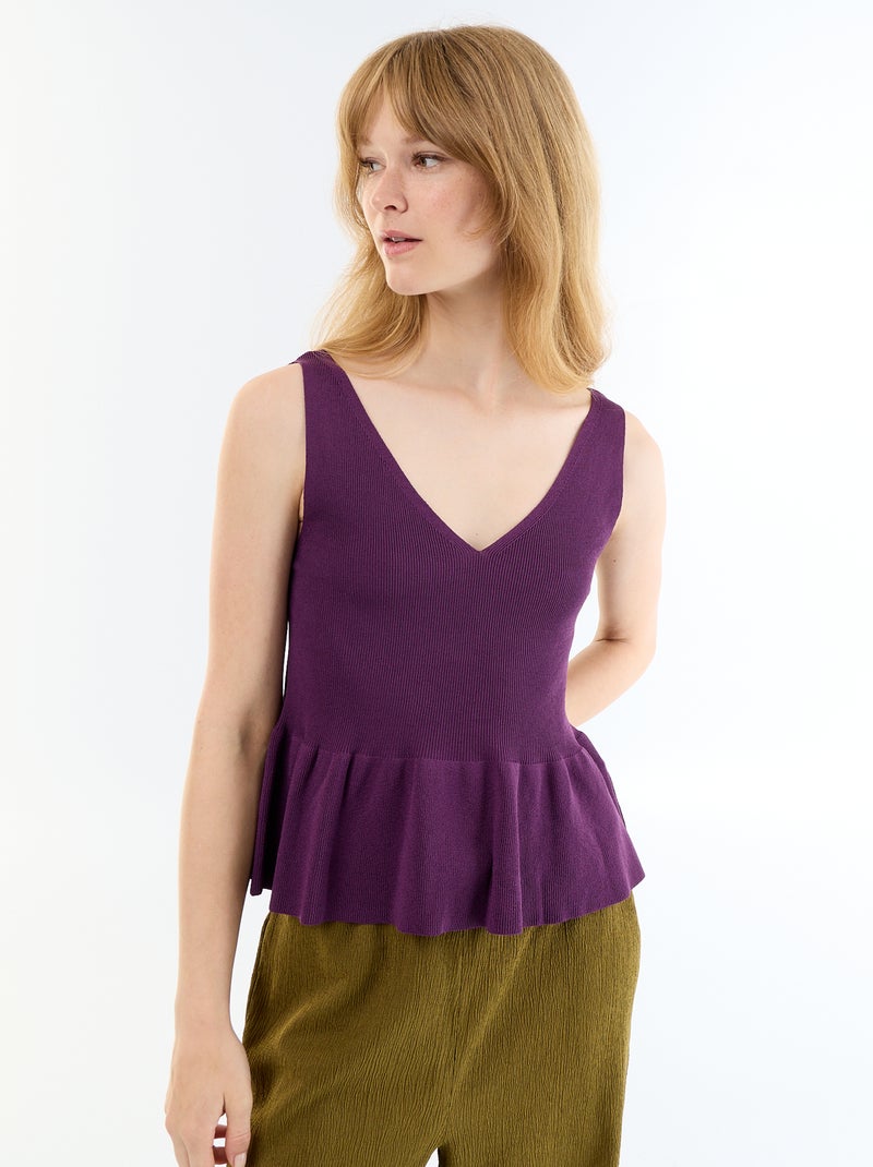 Canotta peplum in maglia a costine Viola - Kiabi