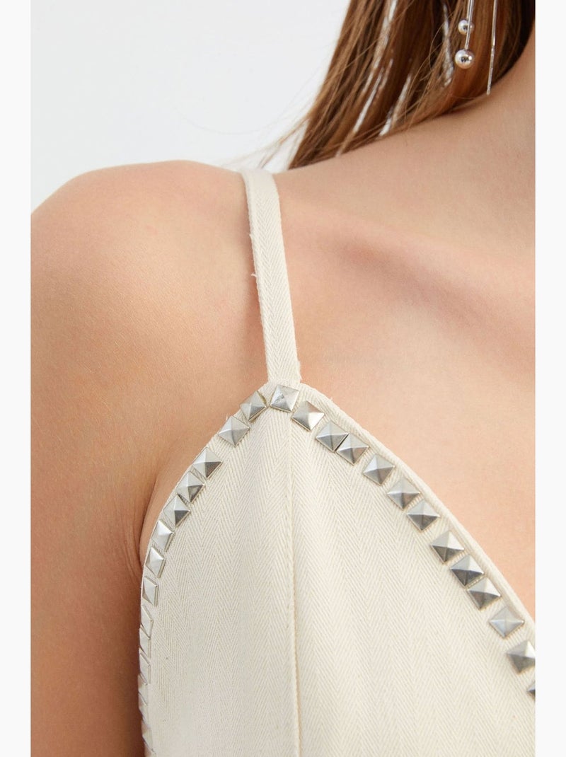 Canotta scollo a cuore con strass hiccup Crema - Kiabi