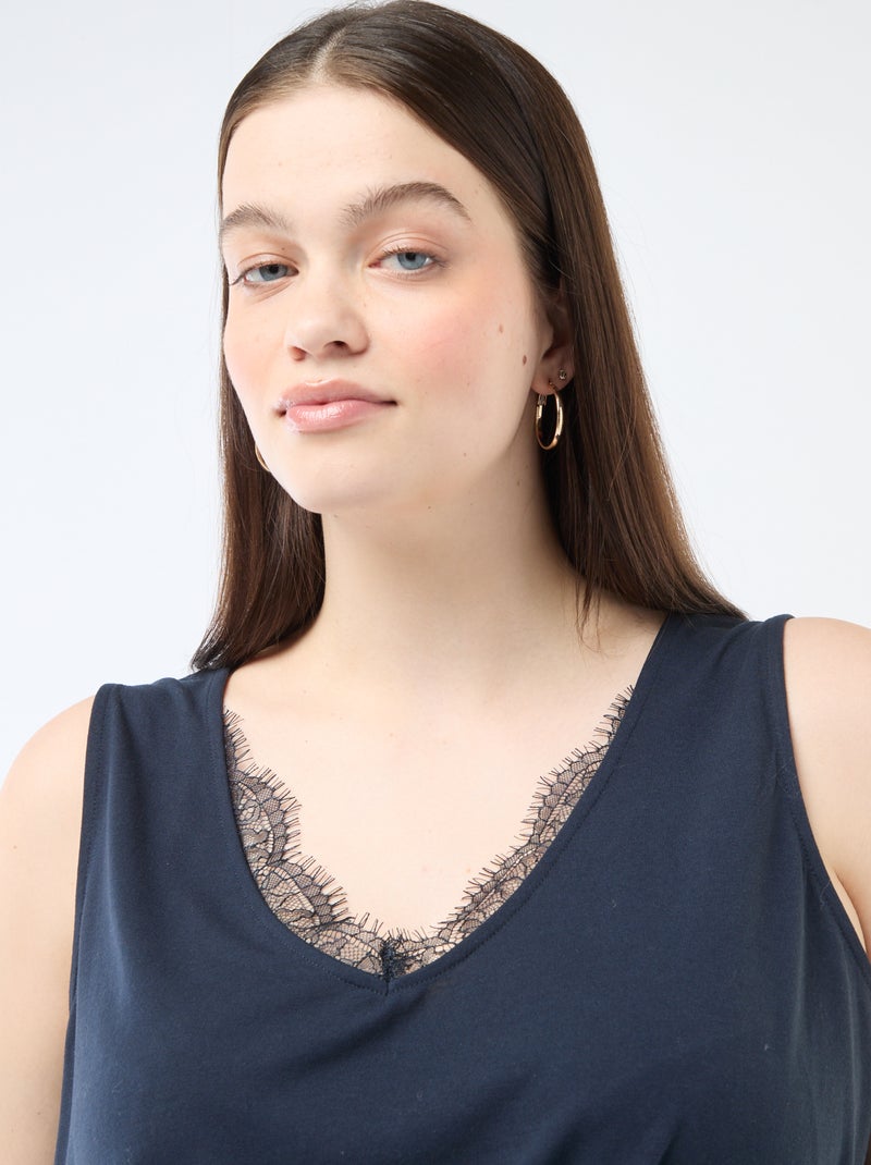 Canotta scollo a V con pizzo Blu - Kiabi