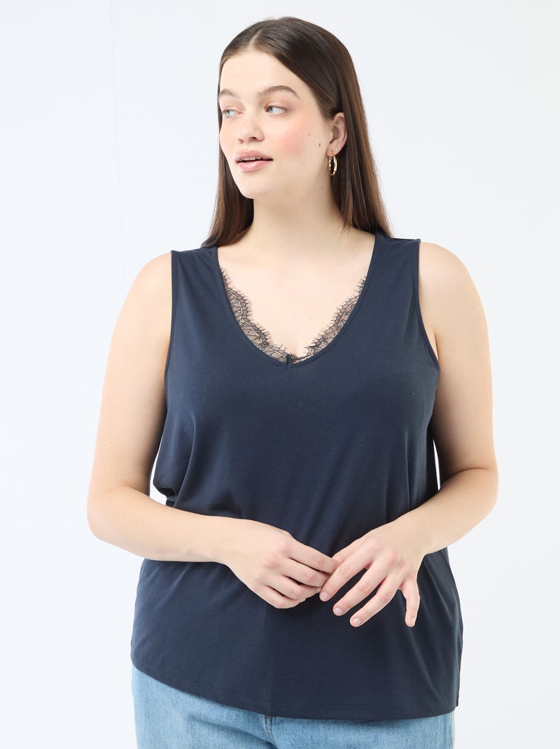 Canotta scollo a V con pizzo Blu - Kiabi