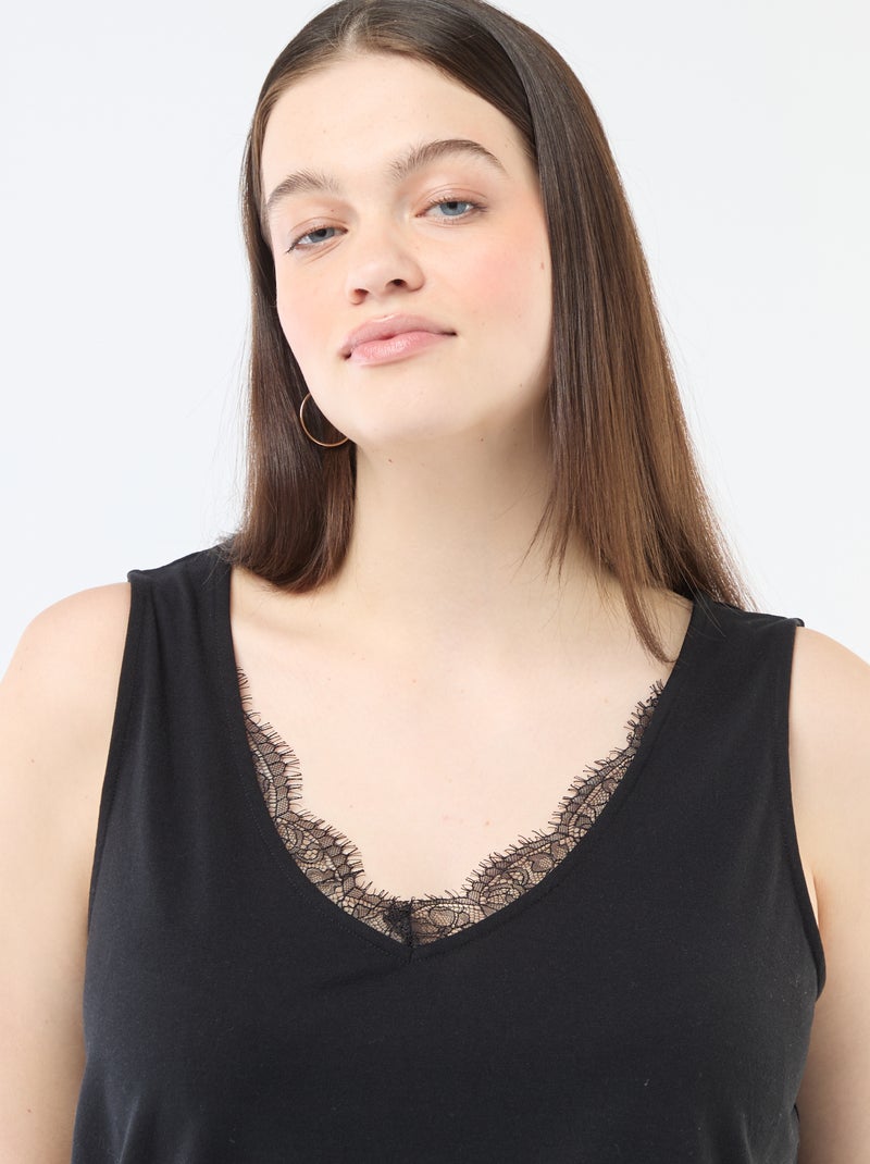 Canotta scollo a V con pizzo Nero - Kiabi