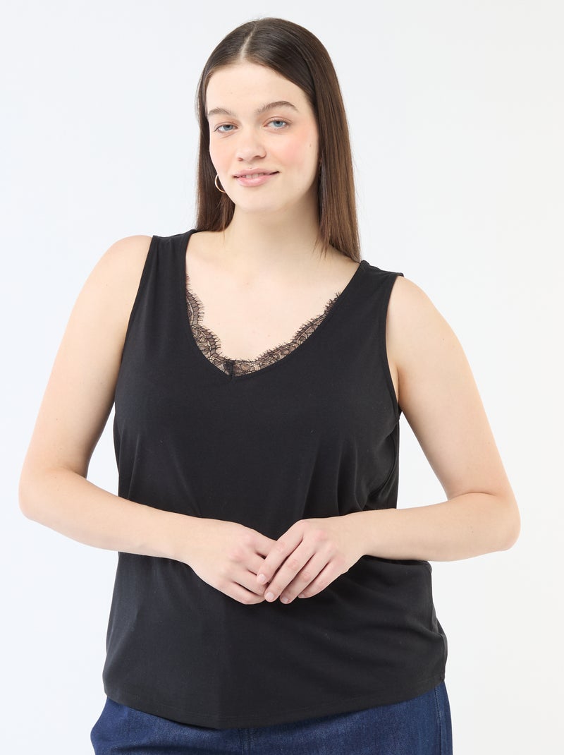 Canotta scollo a V con pizzo Nero - Kiabi