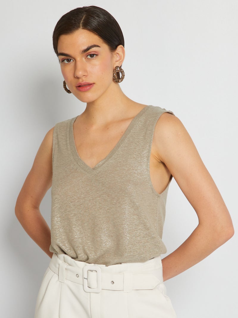 Canotta scollo a V in lino beige crema - Kiabi